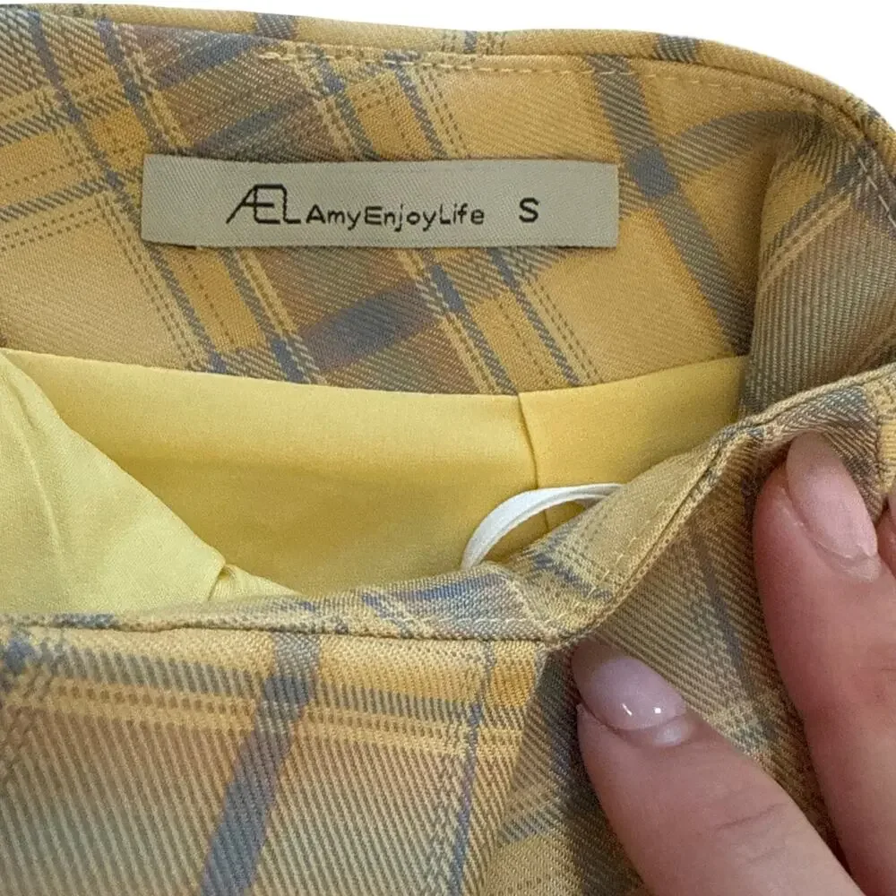 AEL‎ Studio Yellow & Grey Plaid Skort Womens Size Small Preppy Mini